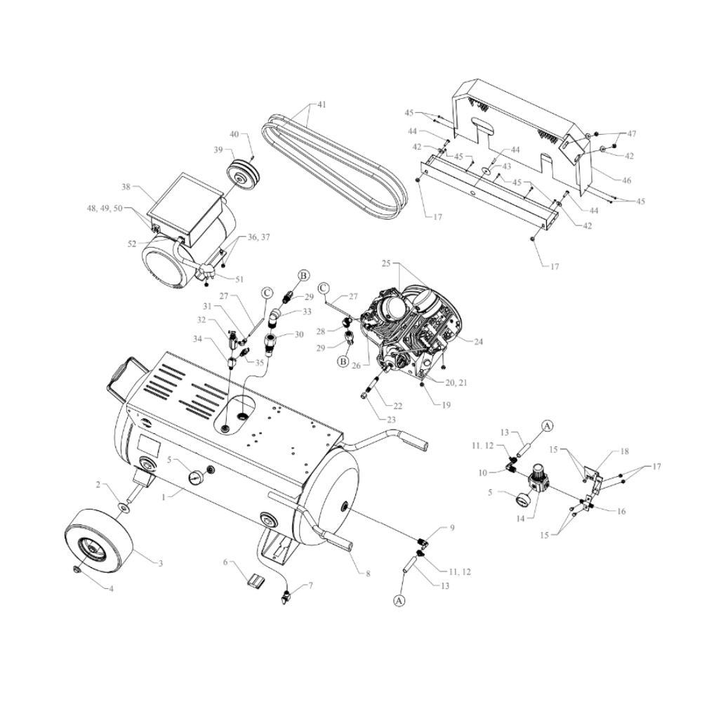 Main Diagram and Parts List for W5B-30P-CRC  Jenny Compressor
