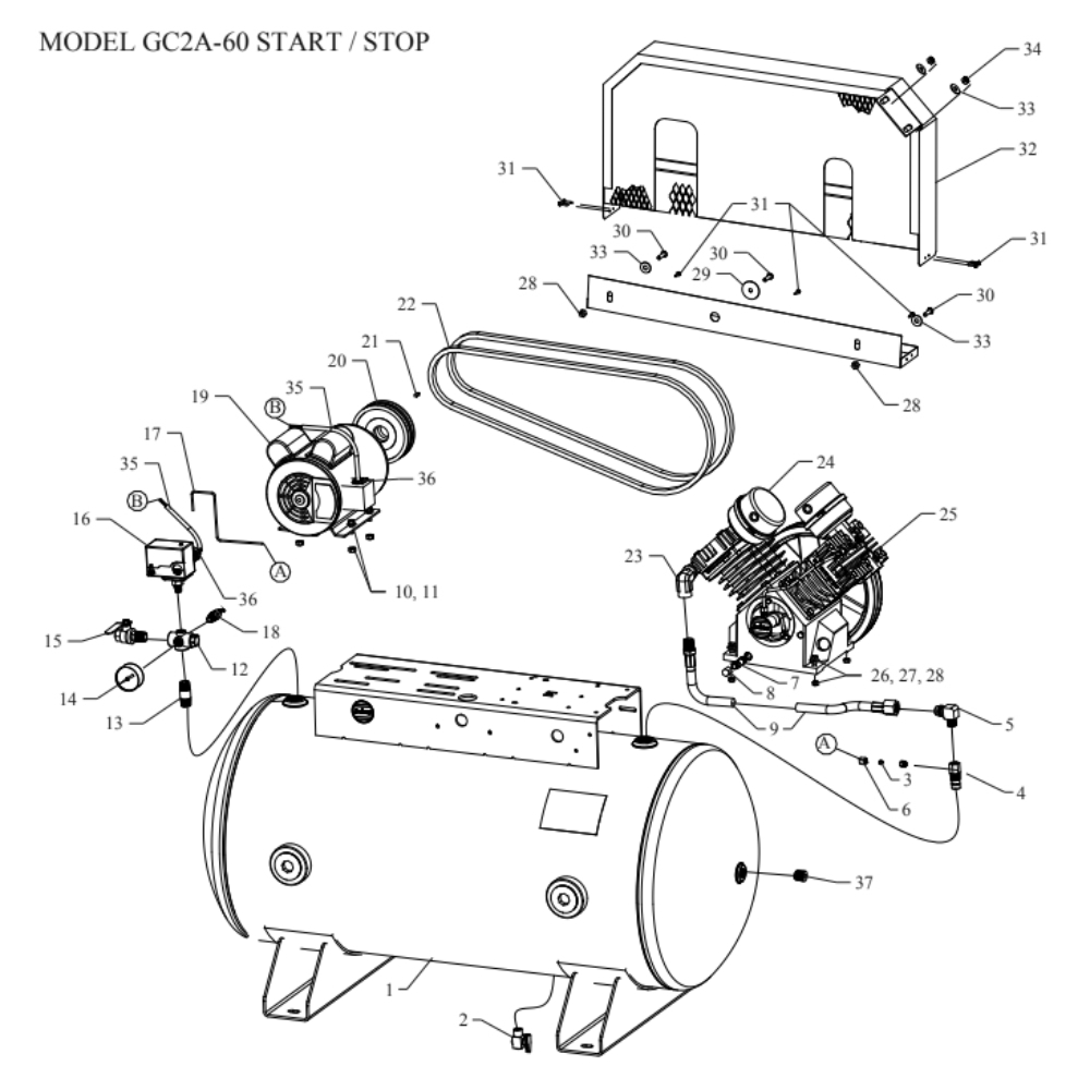 Main Diagram and Parts List for GC2A-60-SSC  Jenny Compressor