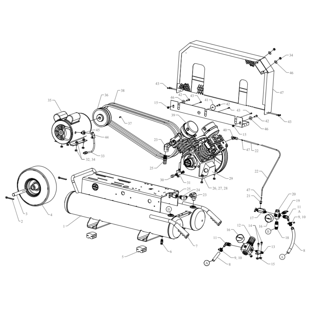 Main Diagram and Parts List for G3A-8P-CRC  Jenny Compressor