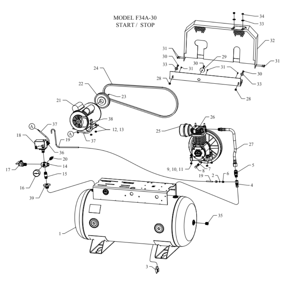 Main Diagram and Parts List for F34A-30-SSC  Jenny Compressor