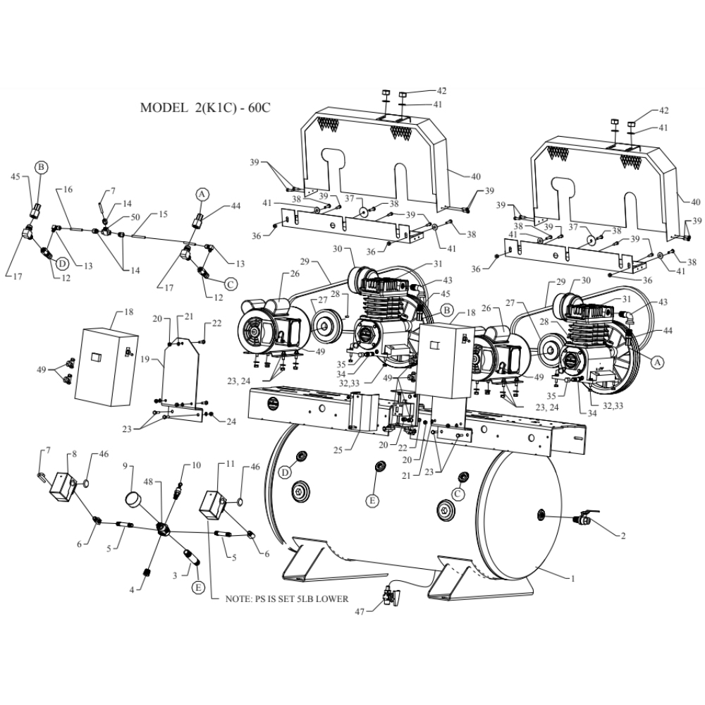 Main Diagram and Parts List for 2K1C-60C-SSC  Jenny Compressor
