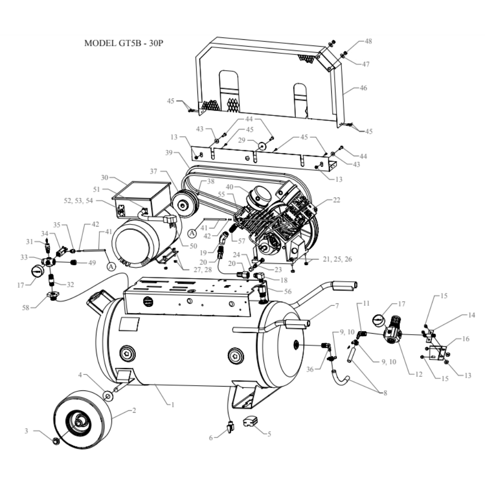 Main Diagram and Parts List for GT5B-30P-CRC  Jenny Compressor