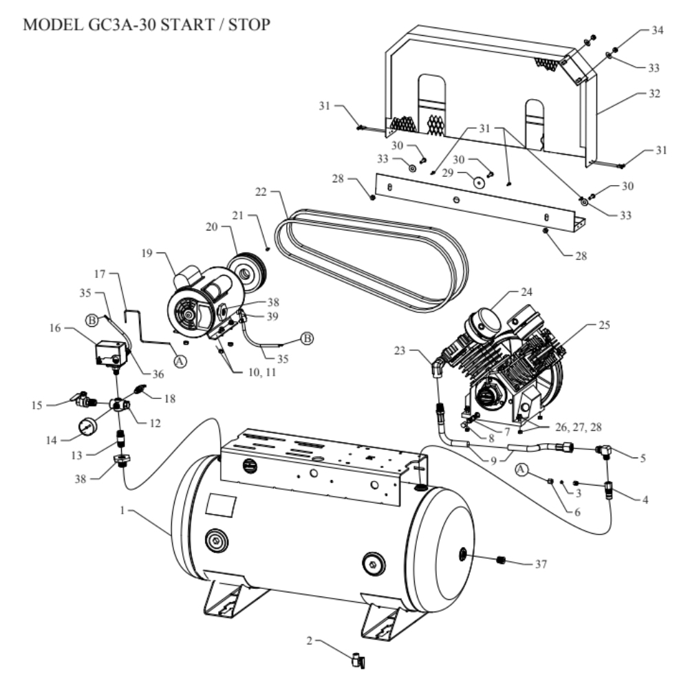 Main Diagram and Parts List for GC3A-30-SSC  Jenny Compressor