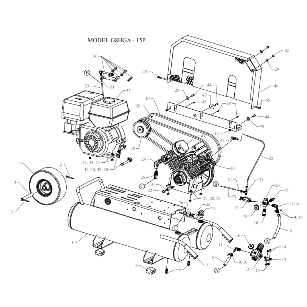 Main Diagram and Parts List for G8HGA-15P-CRC  Jenny Compressor