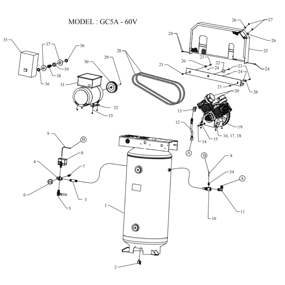 Main Diagram and Parts List for GC5A-60V-SSC  Jenny Compressor