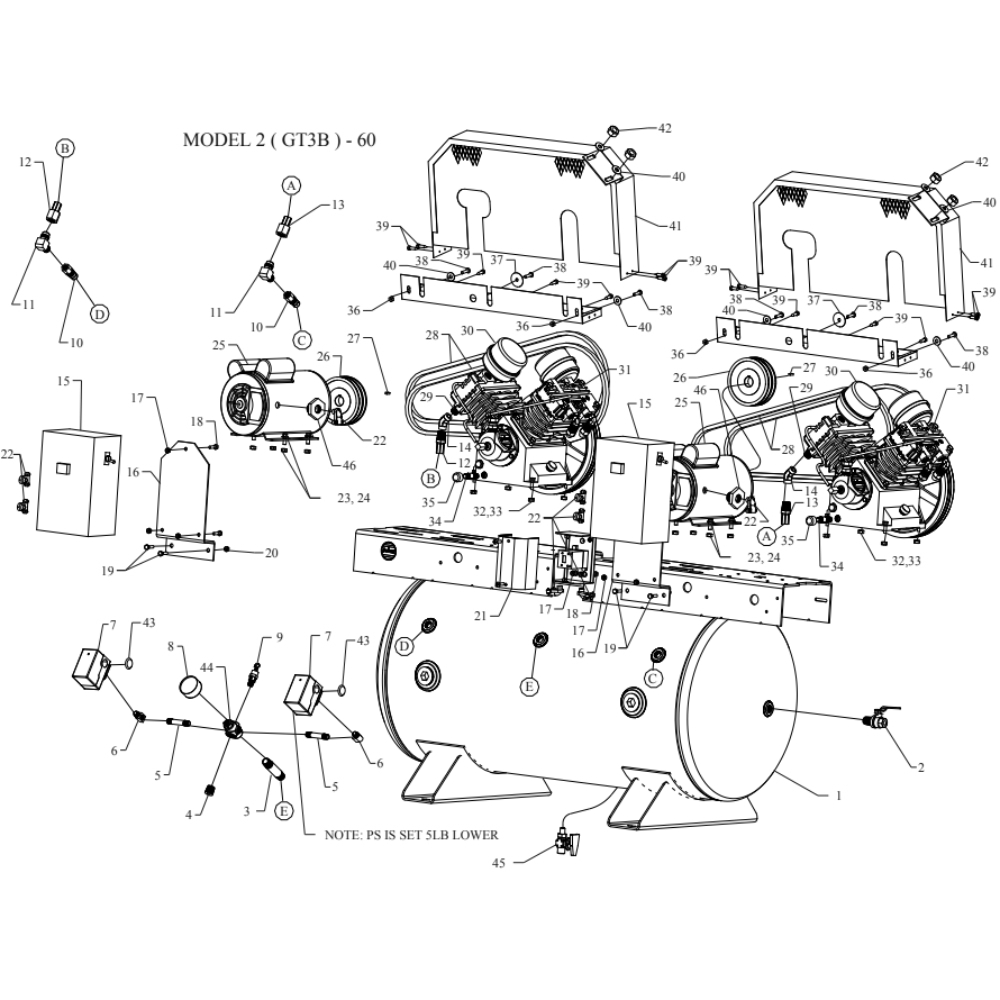 Main Diagram and Parts List for 2GT3B-60-SSC  Jenny Compressor