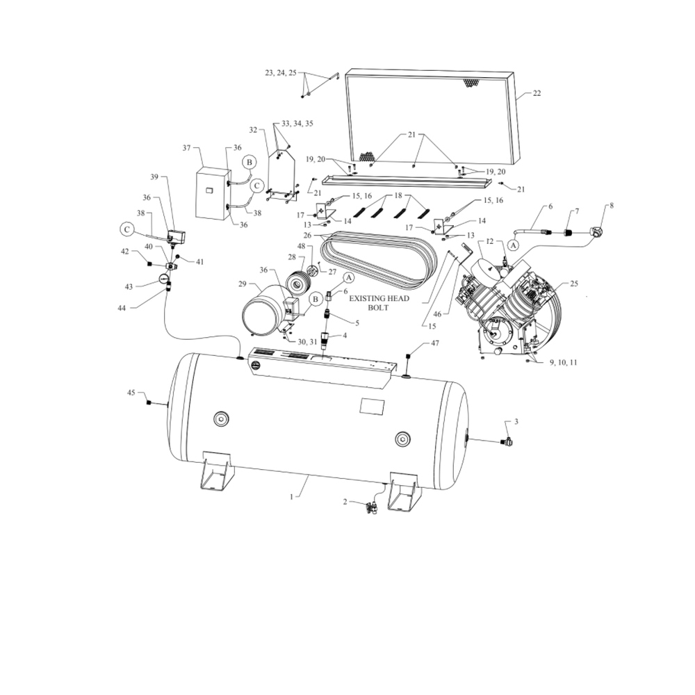 Main Diagram and Parts List for U75B-120-SSC  Jenny Compressor