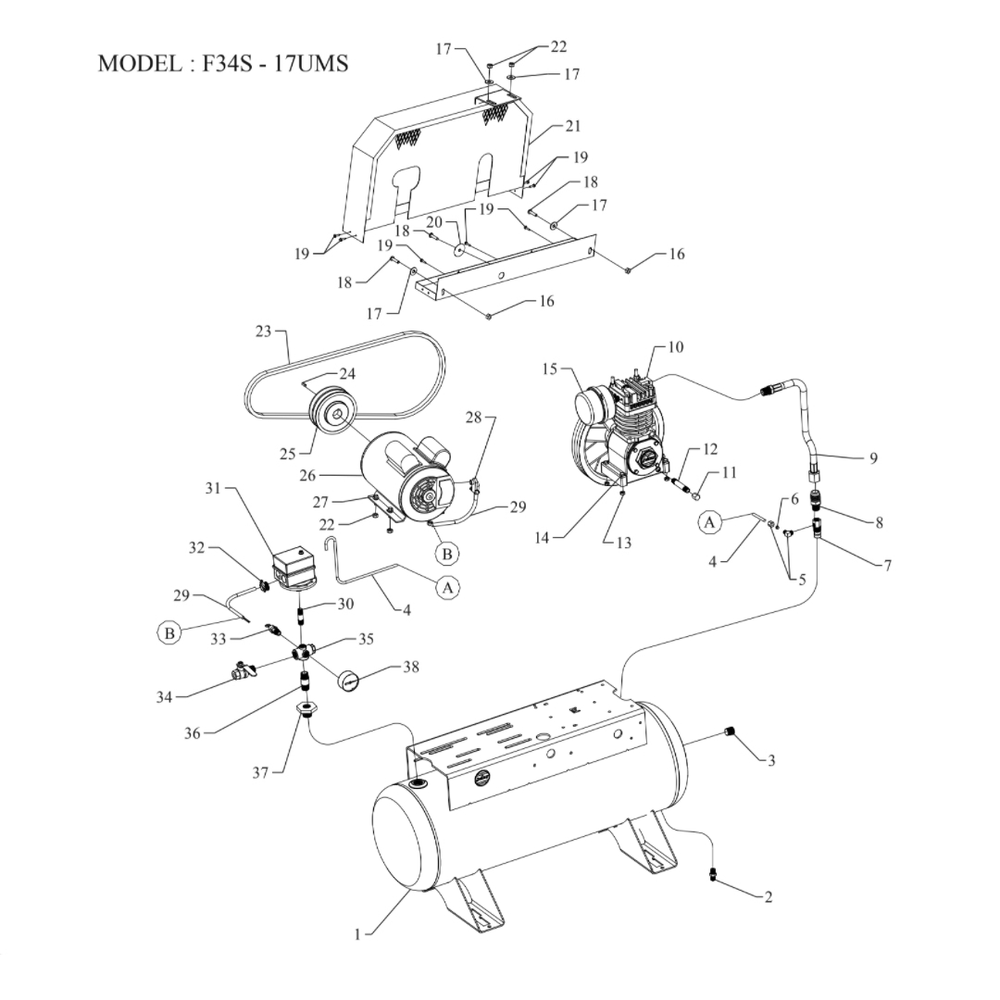 Main Diagram and Parts List for F34S-17UMS  Jenny Compressor
