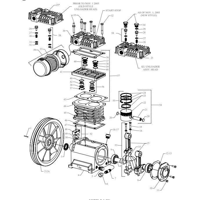 K/Ku Pump Diagram and Parts List for 2K15A-60-SSC  Jenny Compressor