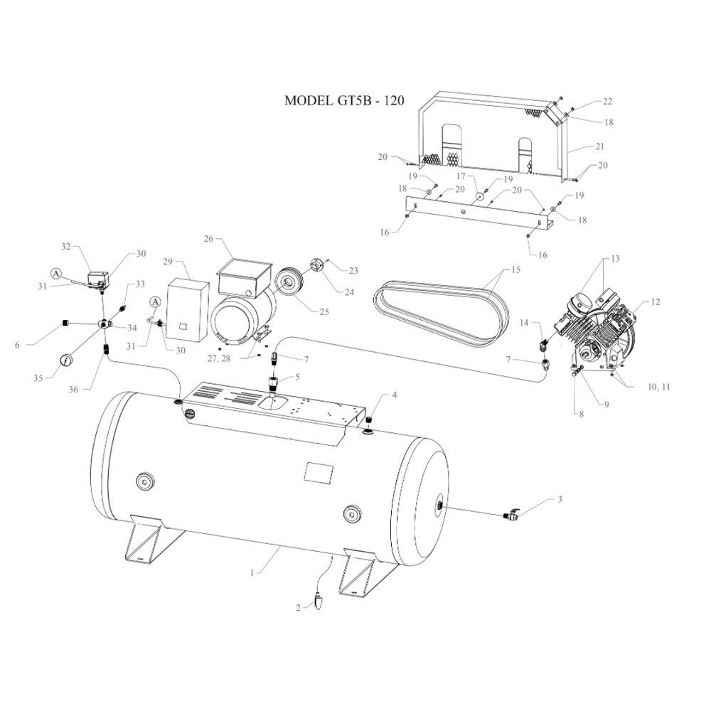 Main Diagram and Parts List for GT5B-120-SSC  Jenny Compressor