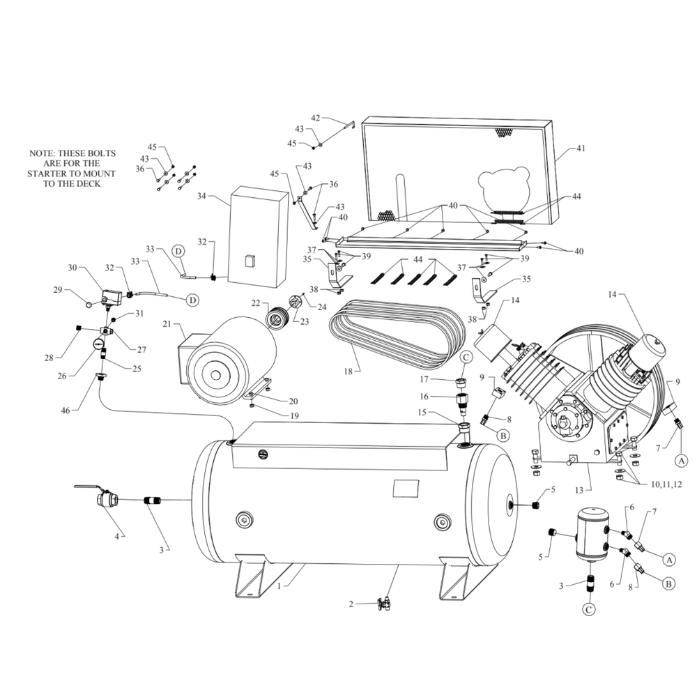 Main Diagram and Parts List for T25B-120-SSC  Jenny Compressor