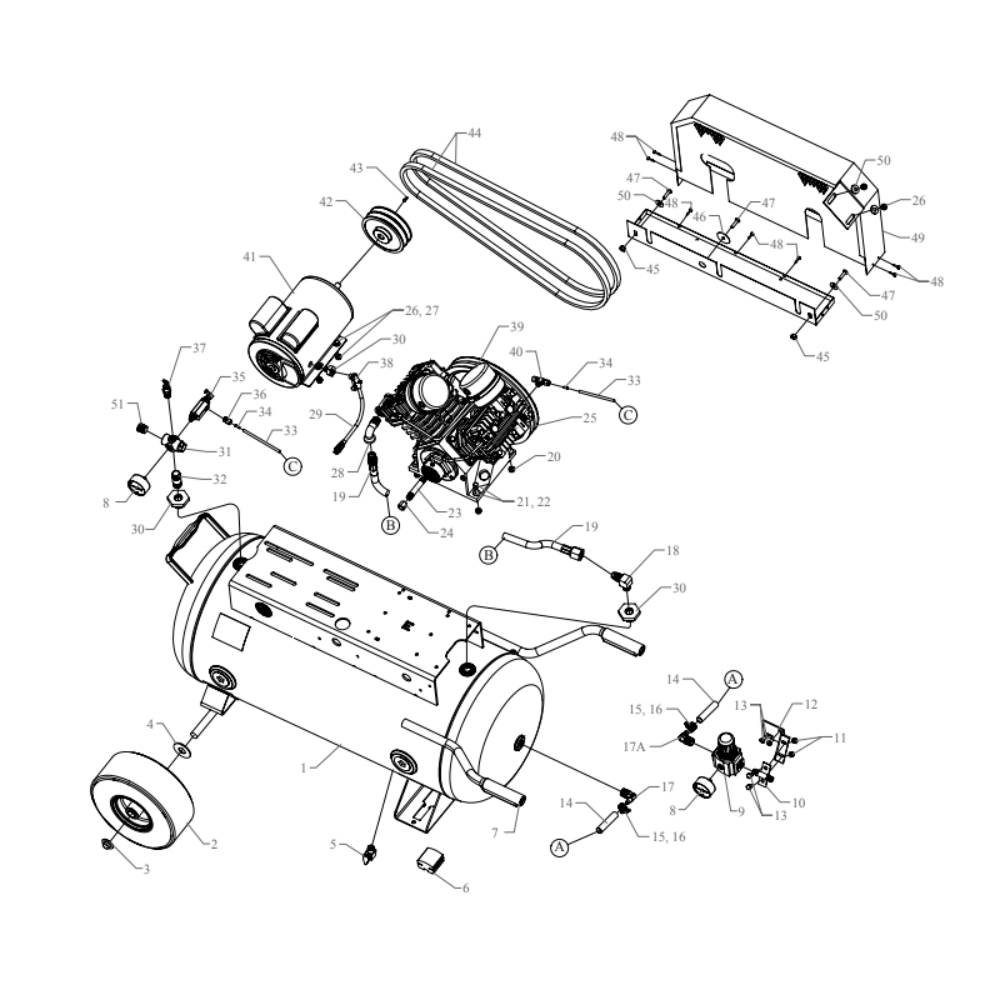 Main Diagram and Parts List for G3A-30P-CRC  Jenny Compressor