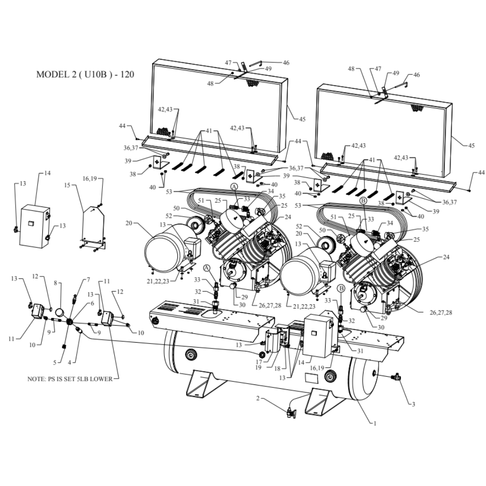 Main Diagram and Parts List for 2U10B-120-SSC  Jenny Compressor