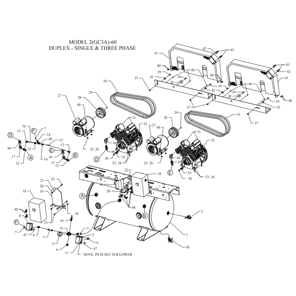 Main Diagram and Parts List for 2GC3A-60-SSC  Jenny Compressor