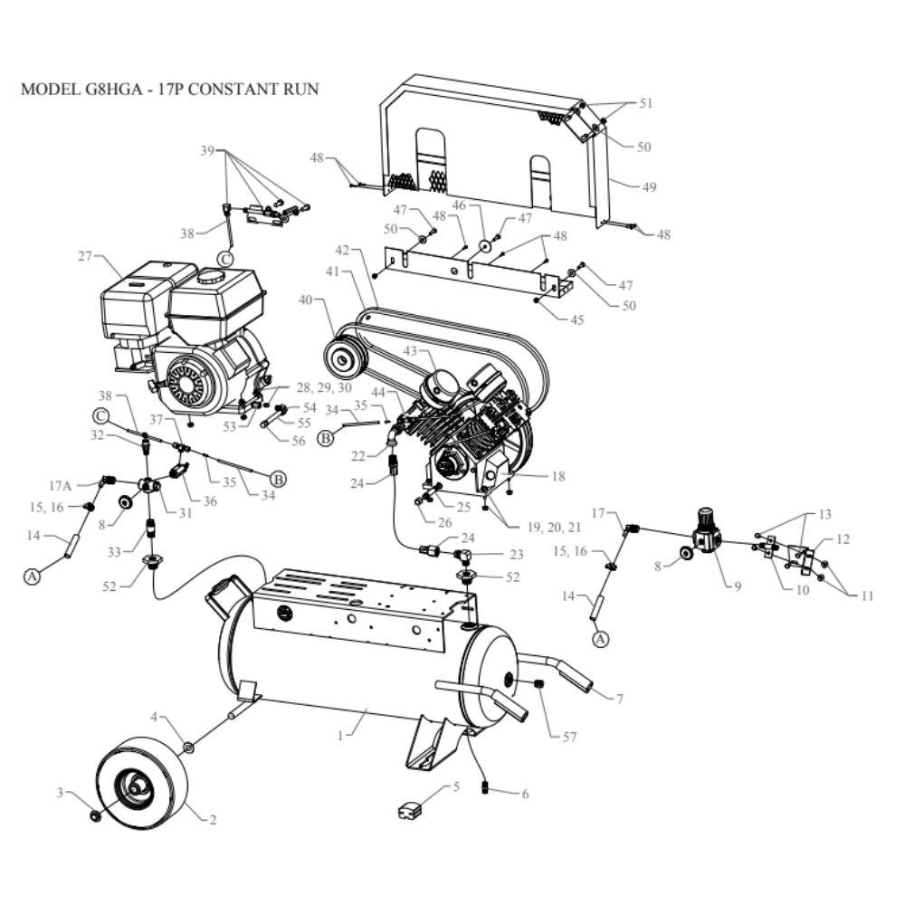 Main Diagram and Parts List for G8HGA-17P-CRC  Jenny Compressor