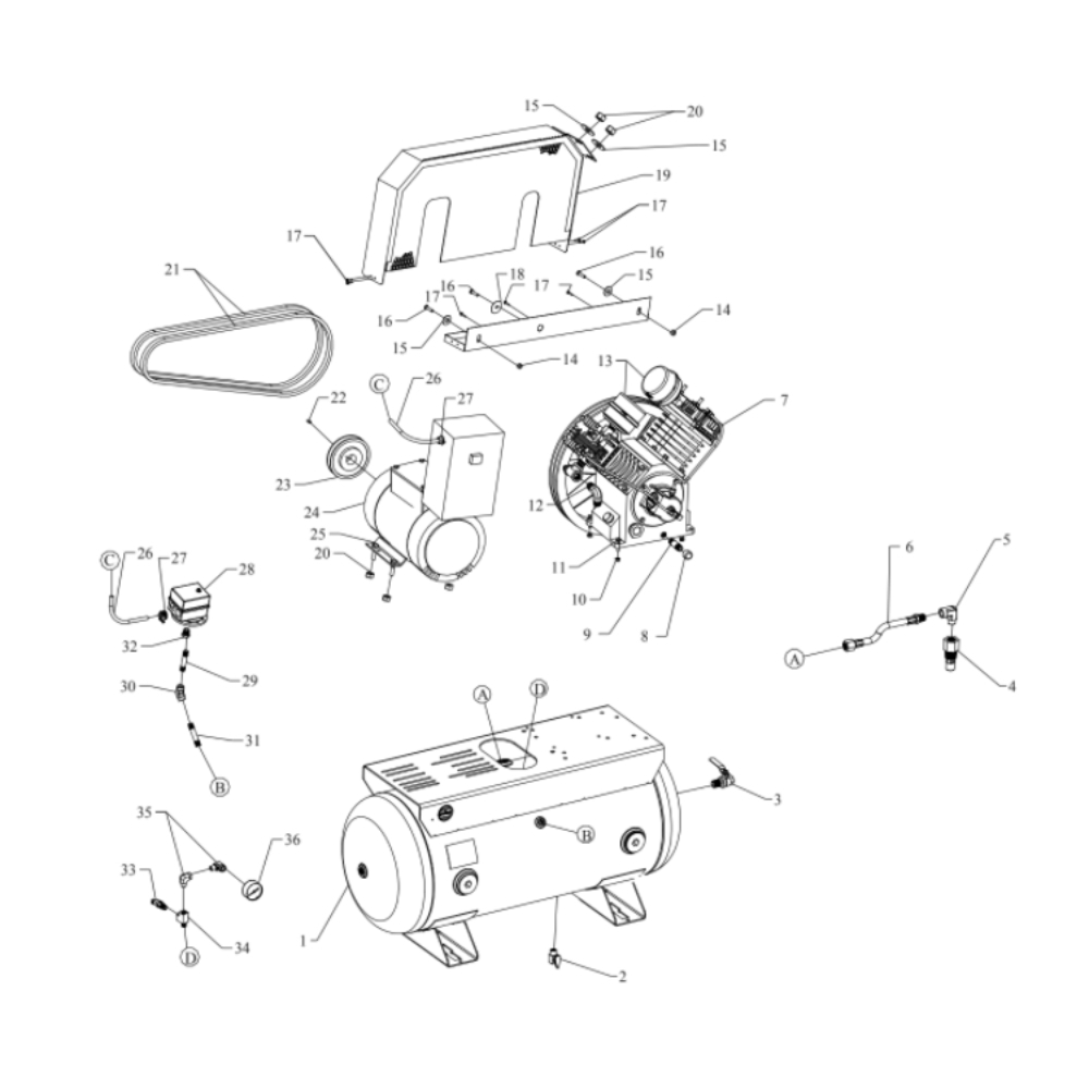 Main Diagram and Parts List for J5S-30UMS  Jenny Compressor