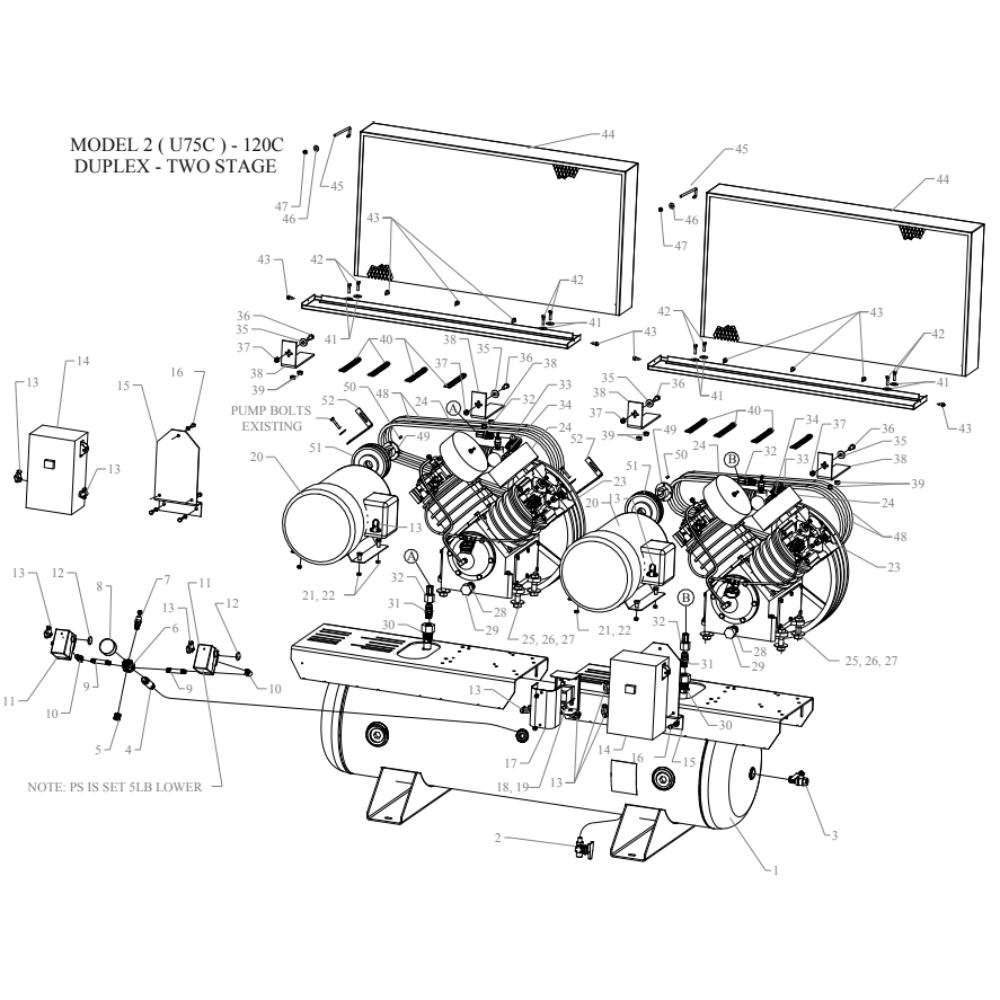 Main Diagram and Parts List for 2U75C-120C-SSC  Jenny Compressor