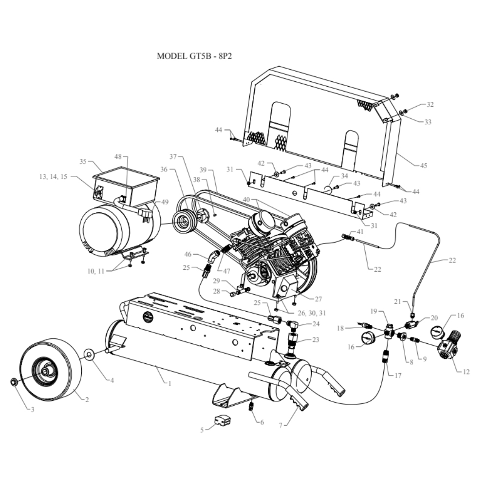 Main Diagram and Parts List for GT5B-8P2-CRC  Jenny Compressor