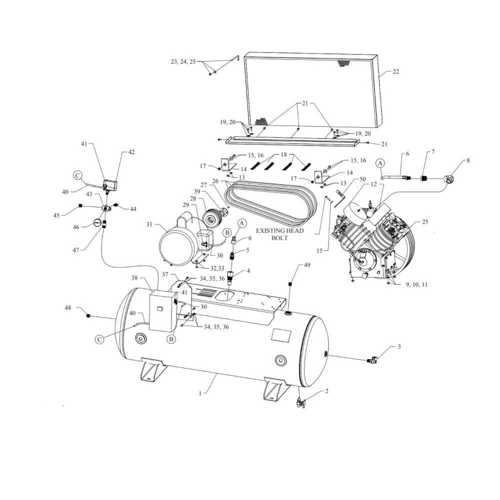 Main Diagram and Parts List for U75B-80-SSC  Jenny Compressor