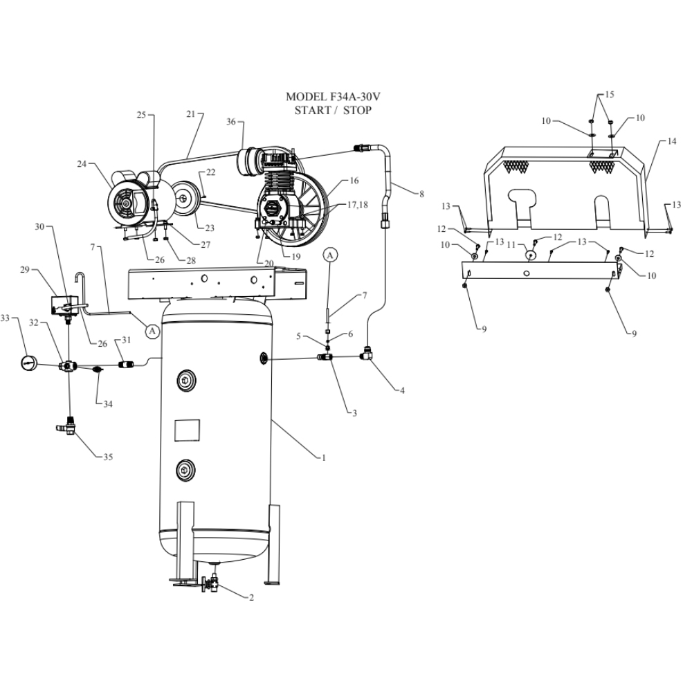 Main Diagram and Parts List for F34A-30V-SSC  Jenny Compressor
