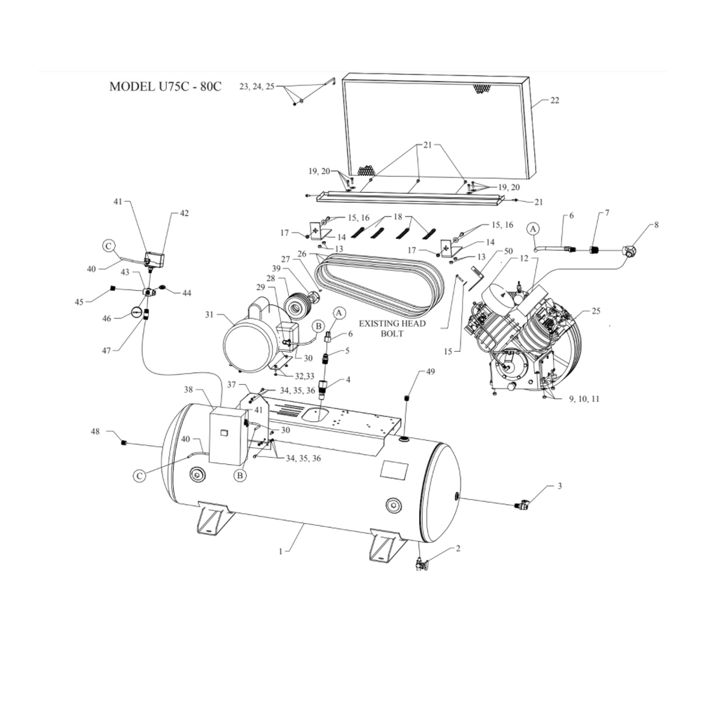 Main Diagram and Parts List for U75C-80C-SSC  Jenny Compressor