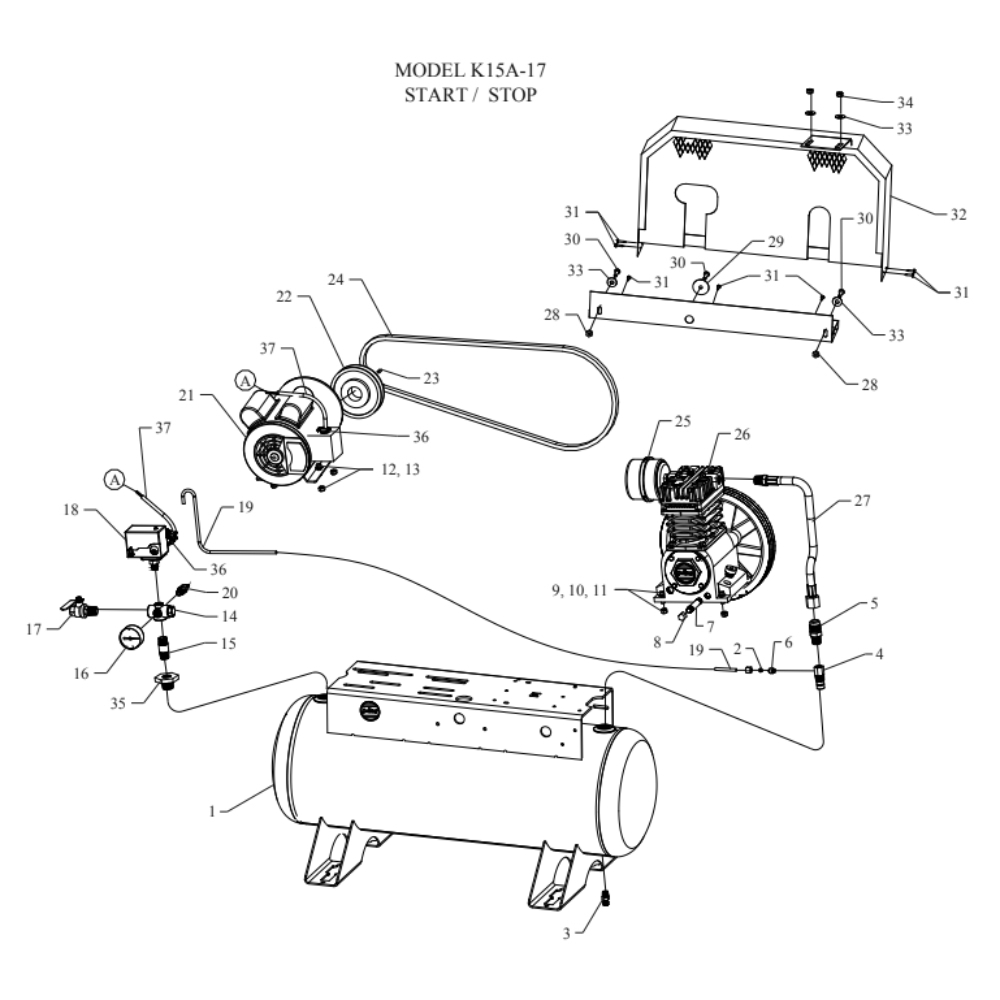 Main Diagram and Parts List for K15A-17-SSC  Jenny Compressor