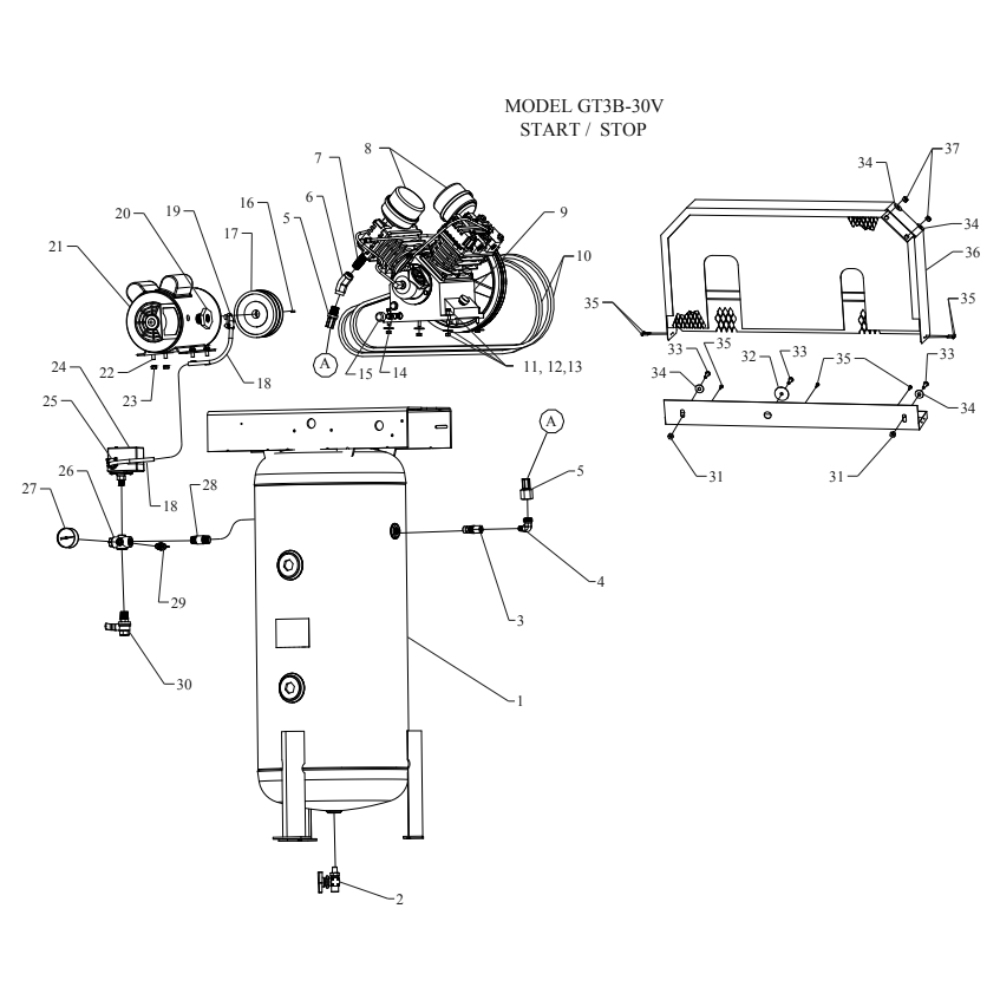 Main Diagram and Parts List for GT3B-30V-SSC  Jenny Compressor