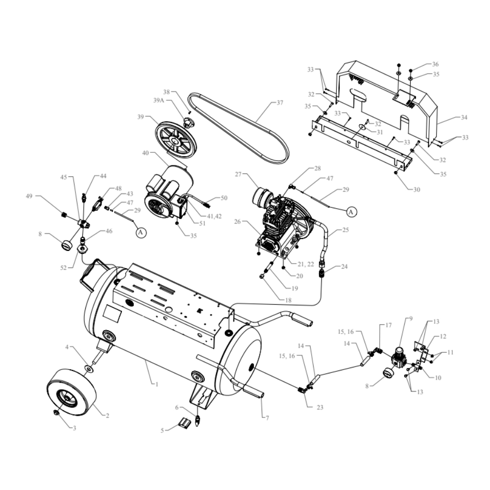 Main Diagram and Parts List for K2A-30P-CRC  Jenny Compressor