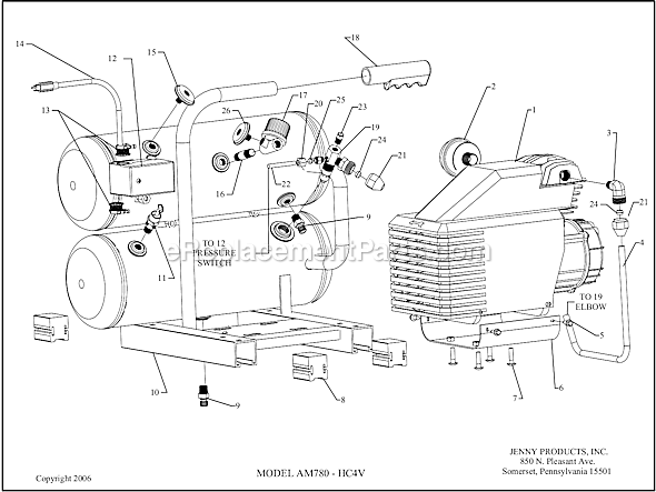 Page A Diagram and Parts List for AM780-HC4V  Jenny Compressor