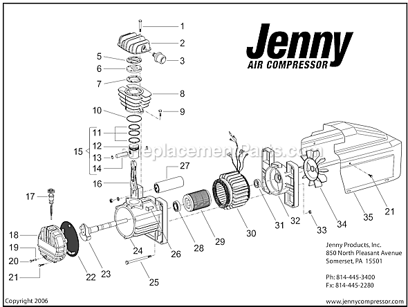 Page B Diagram and Parts List for AM780-HC4V  Jenny Compressor