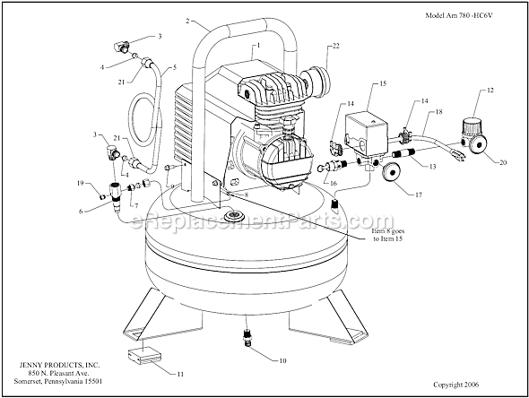 Page A Diagram and Parts List for AM780-HC6V  Jenny Compressor