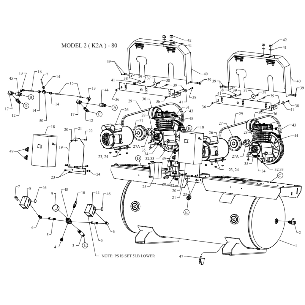 Main Diagram and Parts List for 2K2A-80-SSC  Jenny Compressor