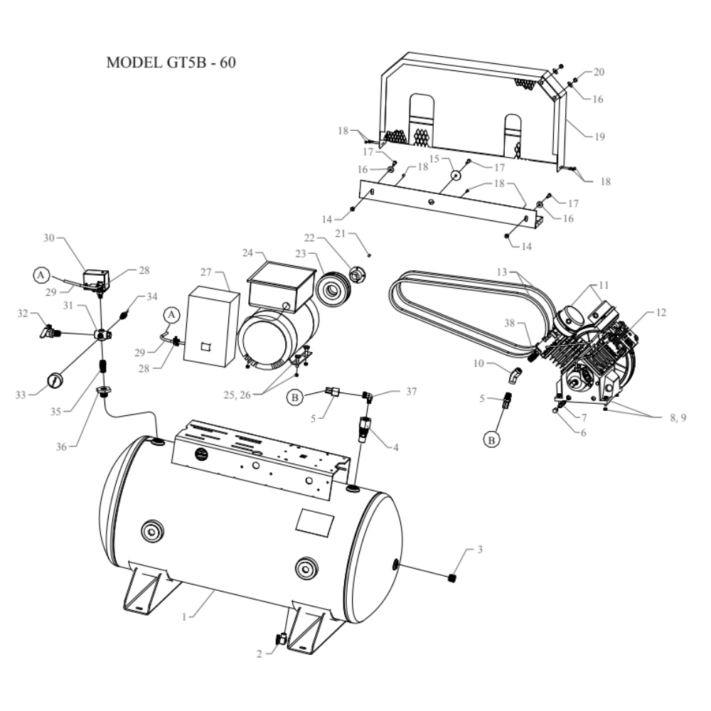 Main Diagram and Parts List for GT5B-60-SSC  Jenny Compressor