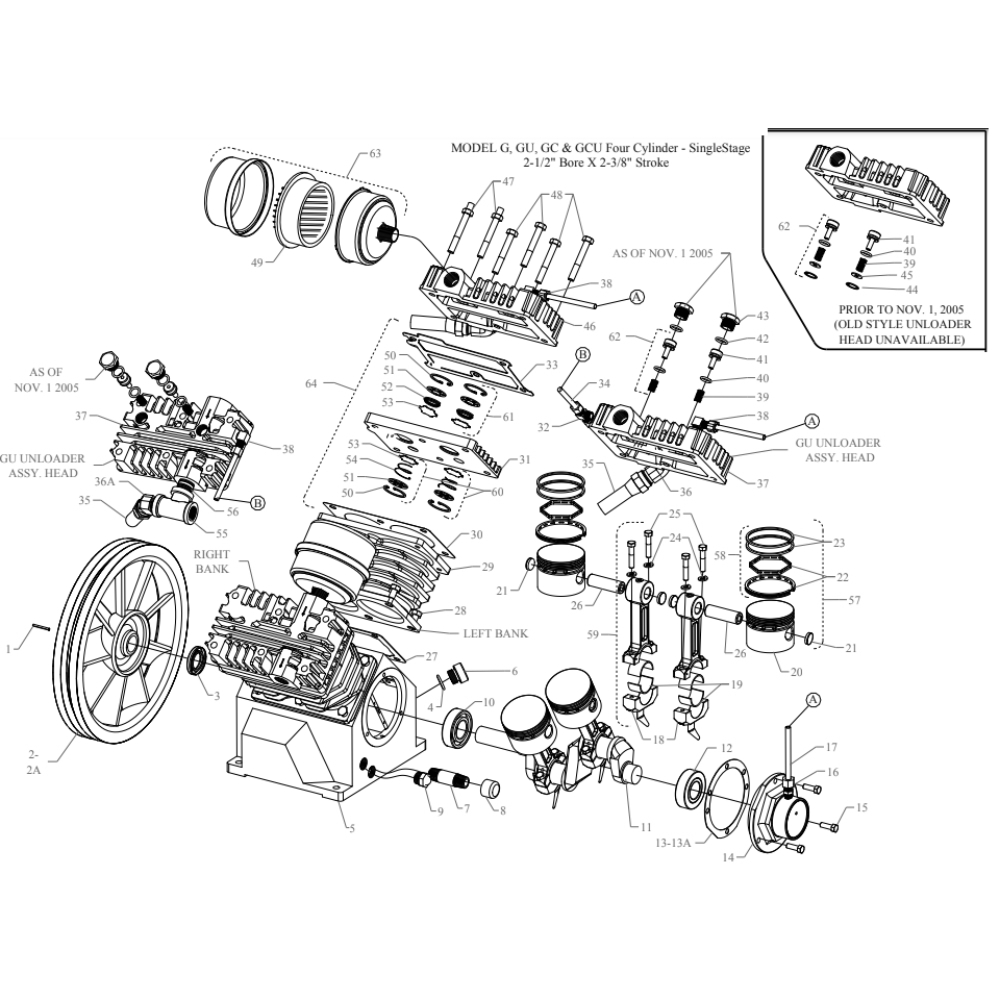 G/Mg/Gu/Mgu/Gc/Gcu Pump Diagram and Parts List for GC11HGA-SM-CRC  Jenny Compressor
