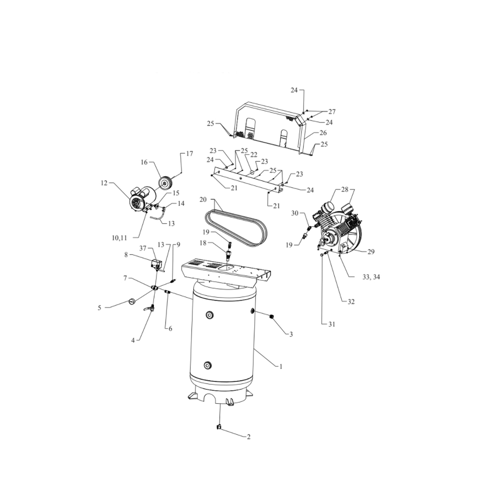 Main Diagram and Parts List for W3B-80V-SSC  Jenny Compressor
