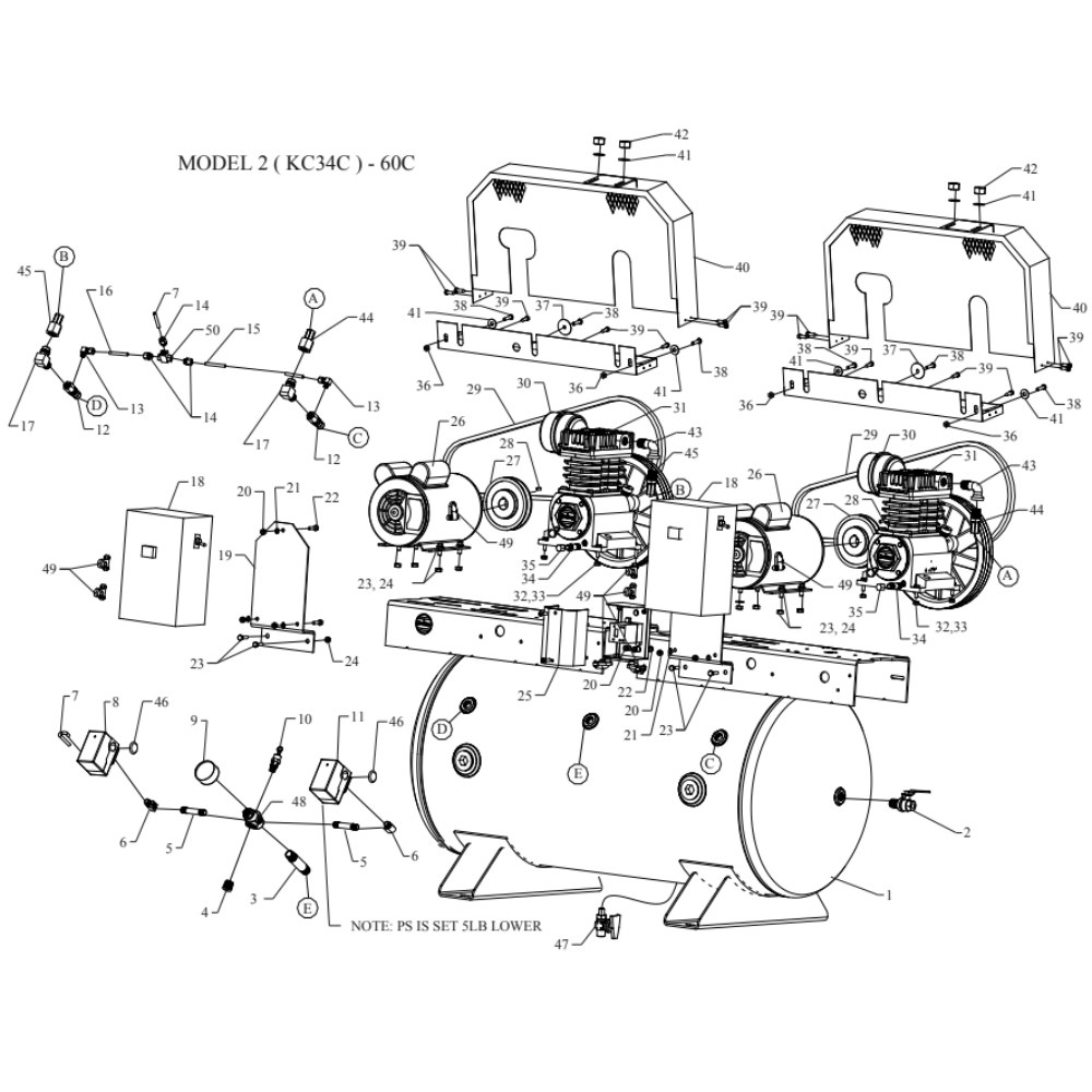 Main Diagram and Parts List for 2KC34C-60C-SSC  Jenny Compressor