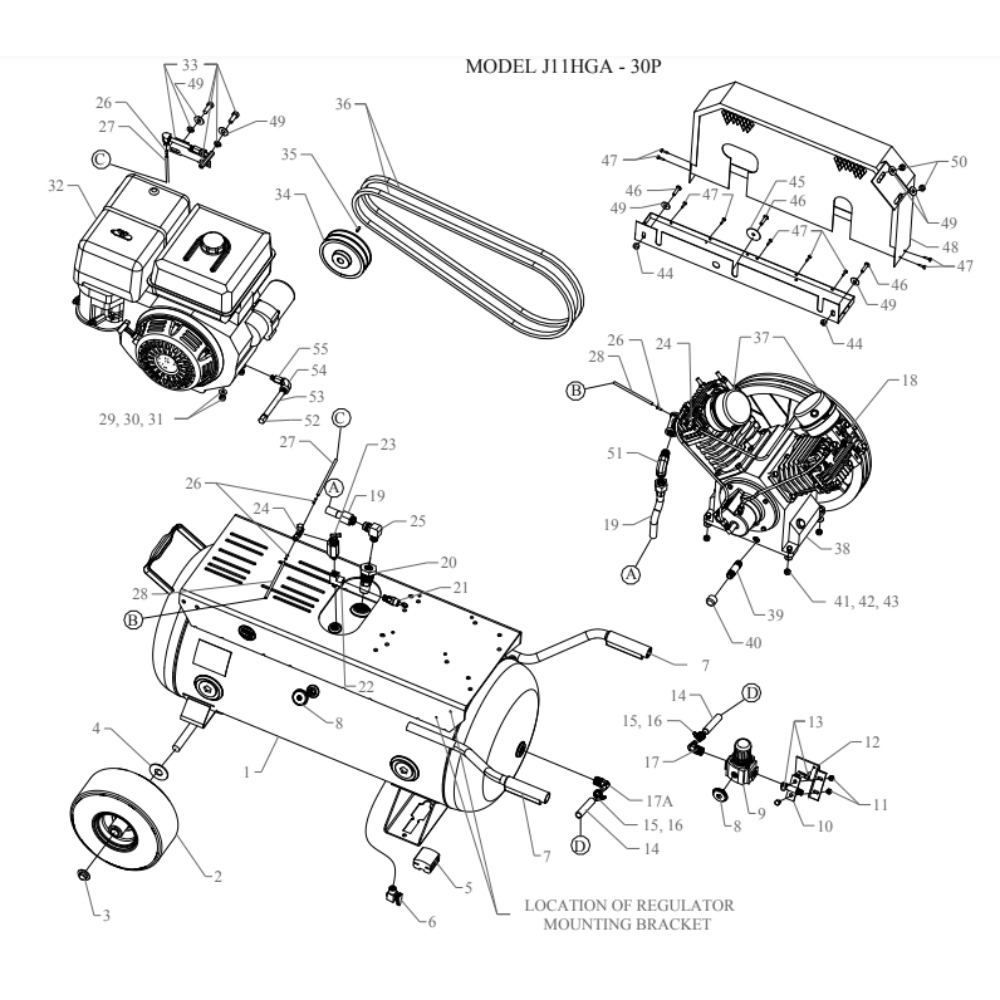 Main Diagram and Parts List for J11HGA-30P-CRC  Jenny Compressor