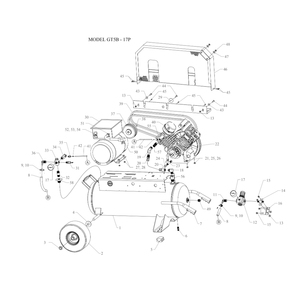 Main Diagram and Parts List for GT5B-17P-CRC  Jenny Compressor