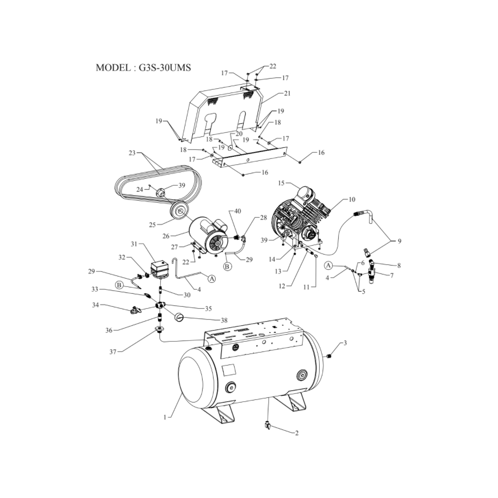 Main Diagram and Parts List for G3S-30UMS  Jenny Compressor