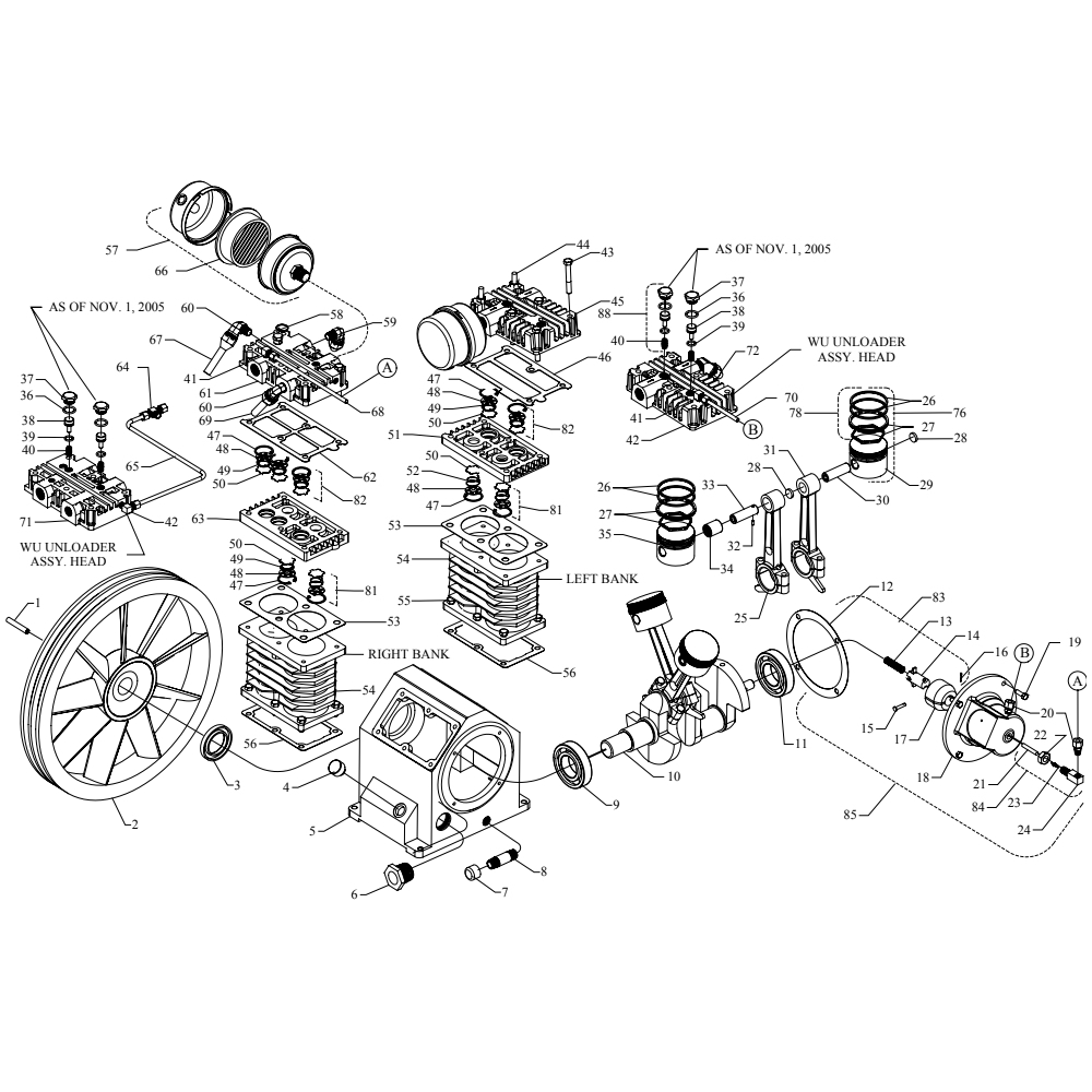 With Wu Pump Diagram and Parts List for 2W5C-80C-SSC  Jenny Compressor