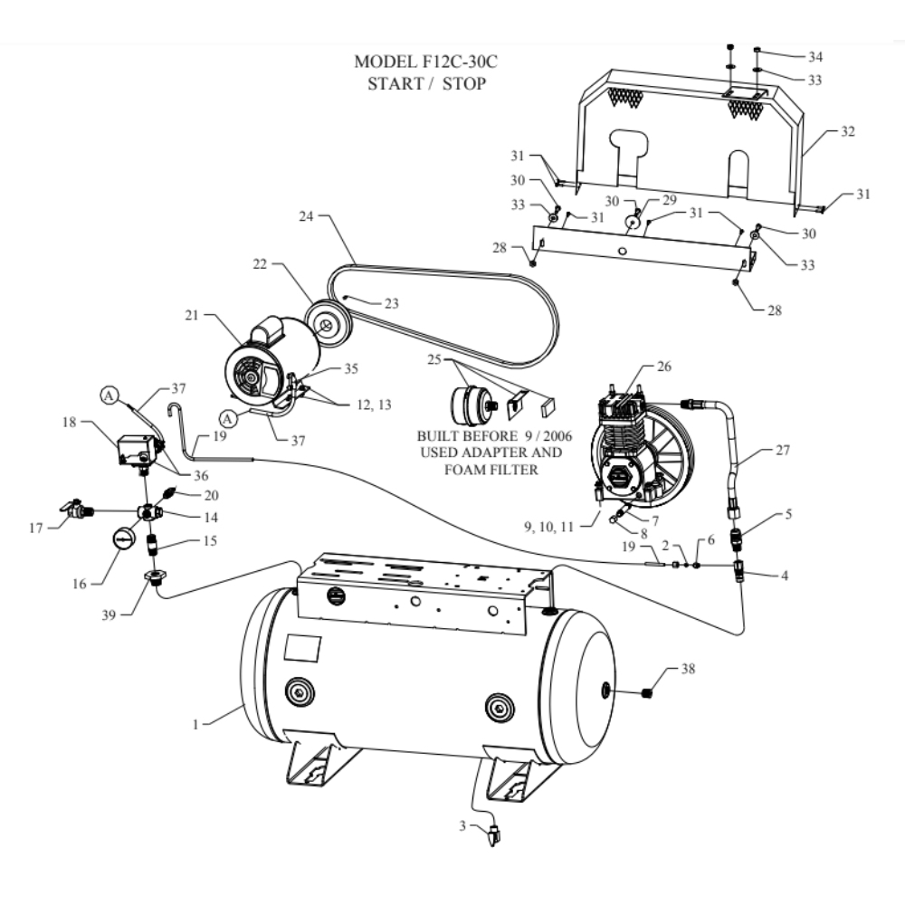 Main Diagram and Parts List for F12C-30C-SSC  Jenny Compressor