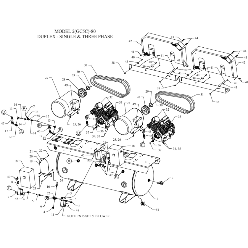 Main Diagram and Parts List for 2GC5C-80C-SSC  Jenny Compressor