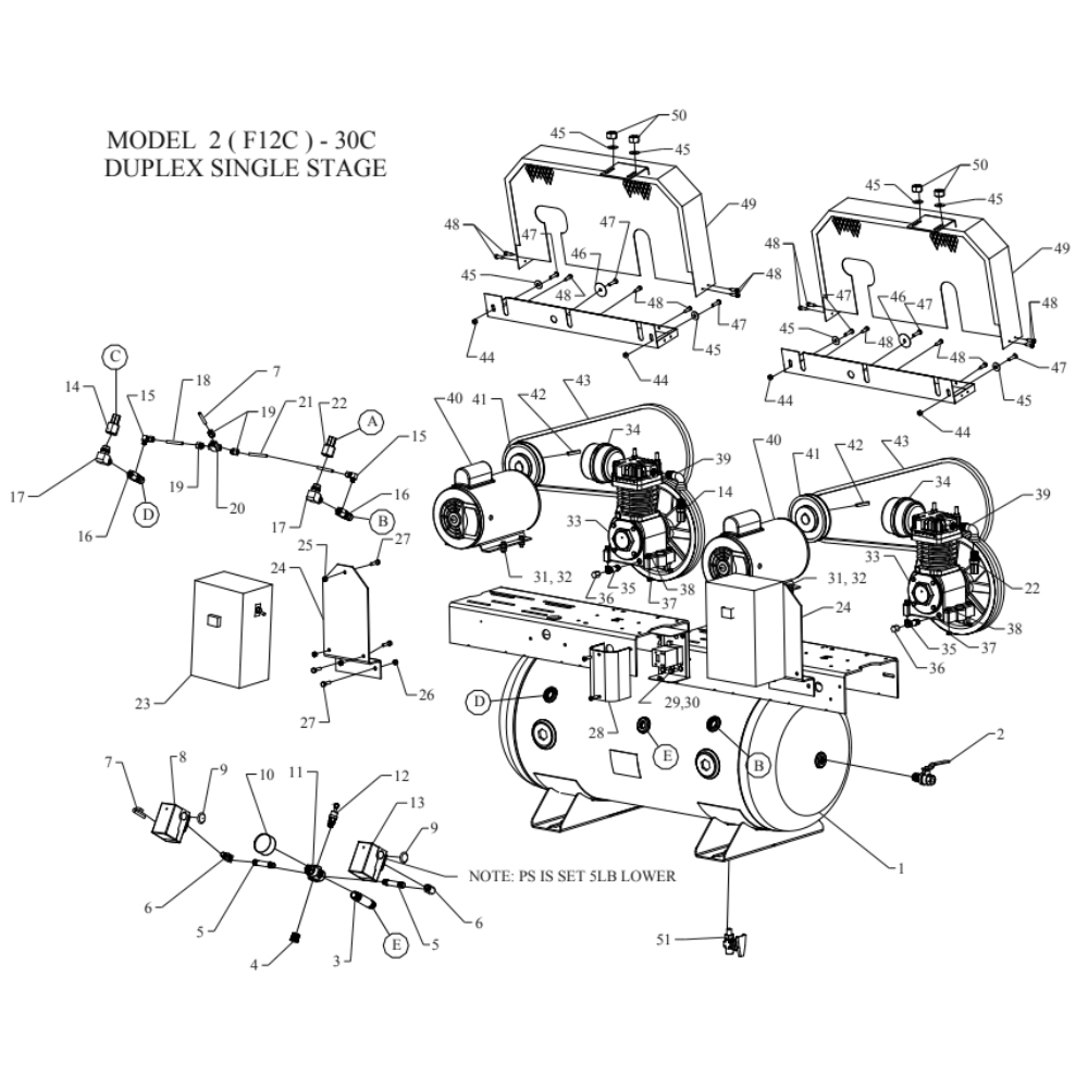 Main Diagram and Parts List for 2F12C-30C-SSC  Jenny Compressor