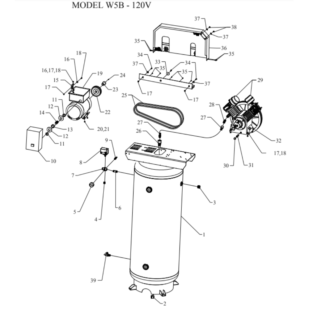 Main Diagram and Parts List for W5B-120V-SSC  Jenny Compressor