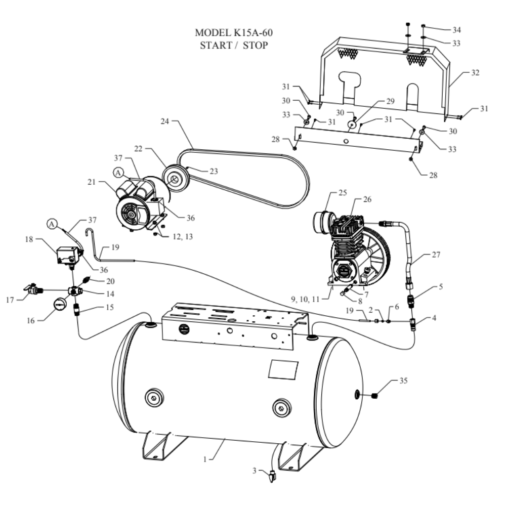 Main Diagram and Parts List for K15A-60-SSC  Jenny Compressor