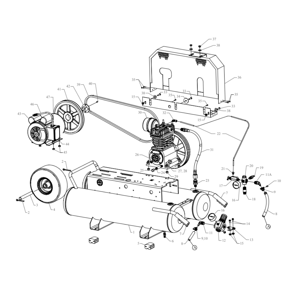 Main Diagram and Parts List for K2A-15P-CRC  Jenny Compressor