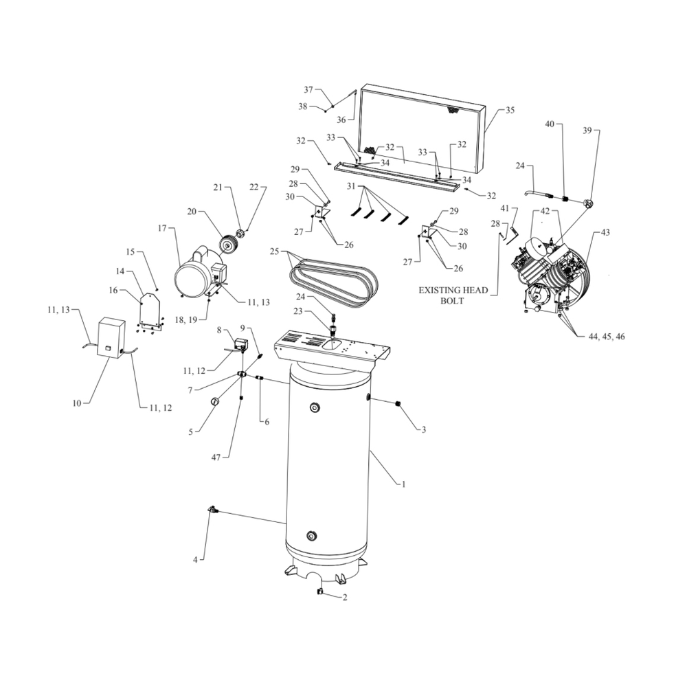 Main Diagram and Parts List for U10B-120V-SSC  Jenny Compressor