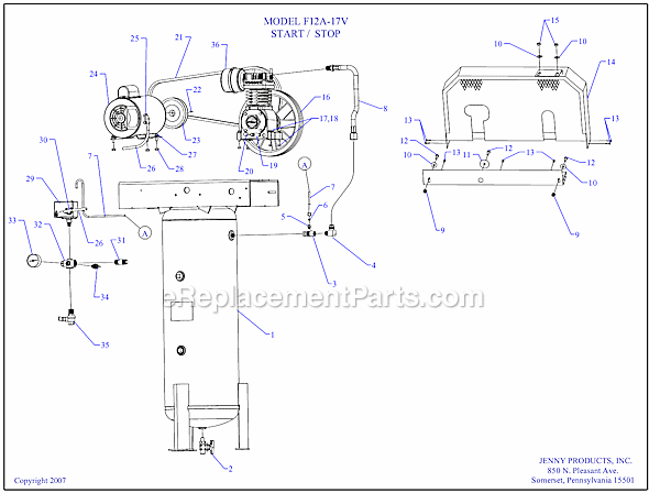 Page A Diagram and Parts List for F12A-17V  Jenny Compressor