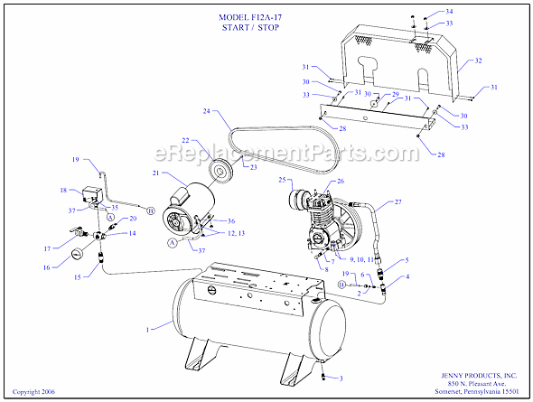 Page A Diagram and Parts List for F12A-17  Jenny Compressor