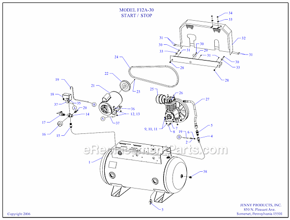 Page A Diagram and Parts List for F12A-30  Jenny Compressor